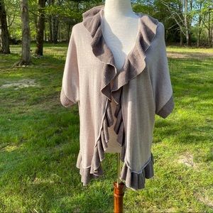 VILA MILANO CARDIGAN SWEATER TAN BROWN OPEN FRONT RUFFLE Size XL